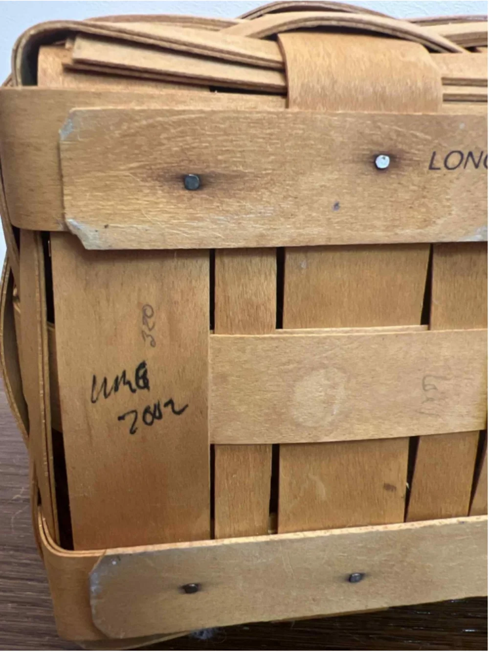 Longaberger 2002 Signed Basket Woodcraft Lid & Liner Maker Initials Signed